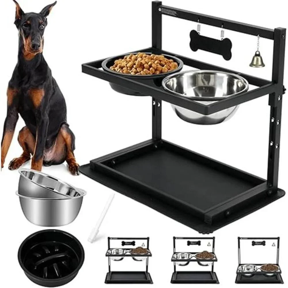 Elevated Dog Bowls with Slow Feeder, Raised Dog Bowl for Large Dogs Adjustable